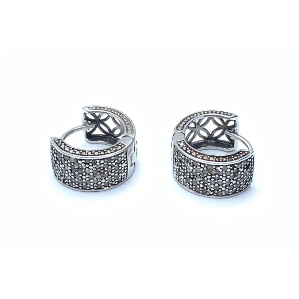 DEE BERKLEY DBJ 925 STERLING SILVER 9.3MM Diamond Pave Hug Hoop Earrings ~ 7.6g